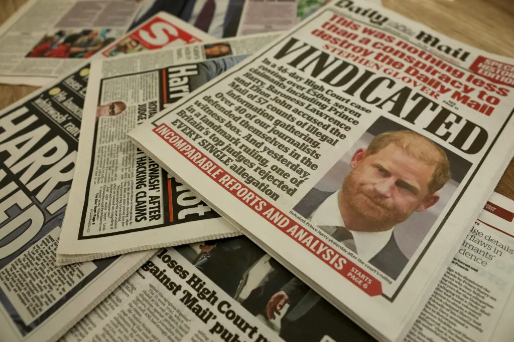 British newspapers report on the High Court verdict in Prince Harry’s case in this photo illustration