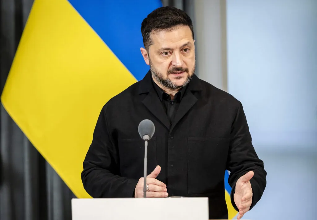 Zelenskyy at a press briefing in The Hague, Oct. 28, 2026